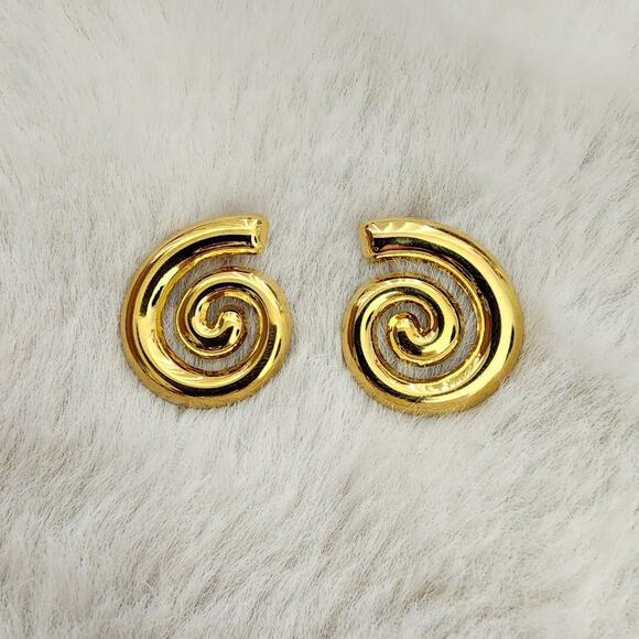 NEW Anthropologie Gold Chunky Elegant Swirl Statement Earrings - Picture 1 of 11